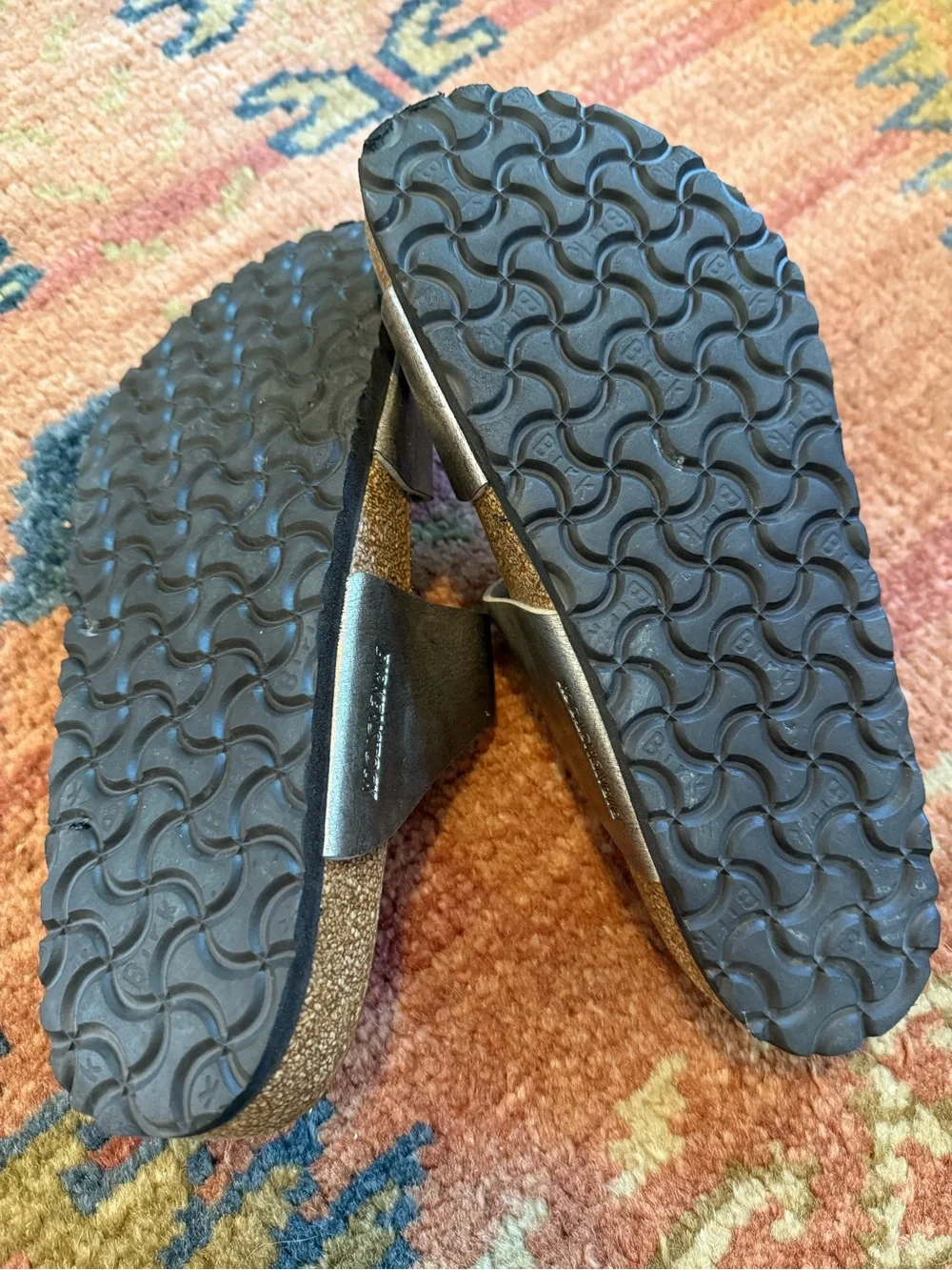 EUC Birkenstock Women’s Sydney Double-Strap Sandals in Metallic Brown.